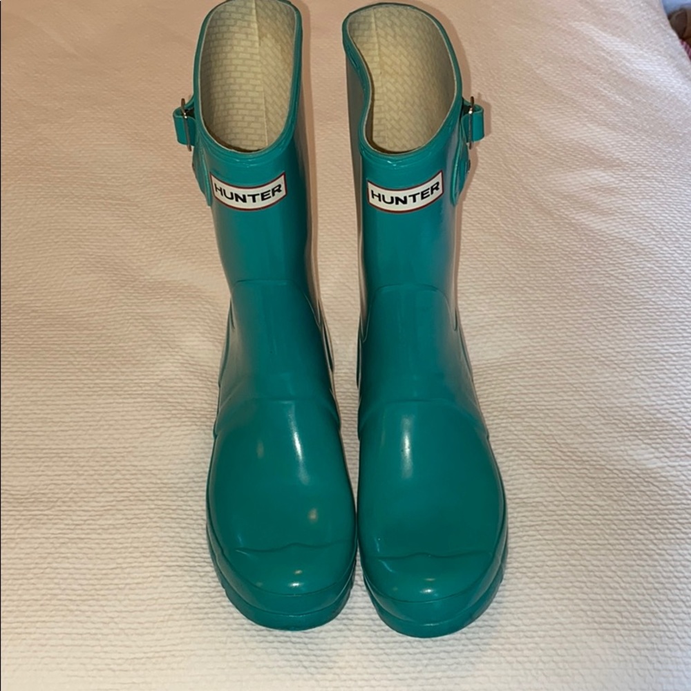 Gently Used Hunter short teal rain boots